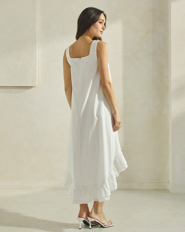 Ruffle High Low Dress in Ivory