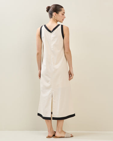 Contrast Linen-blend Dress