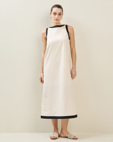 Contrast Linen-blend Dress