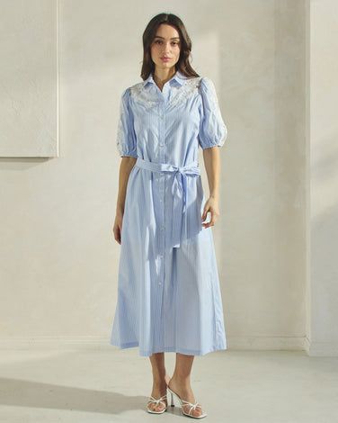 Lace Patch Striped Maxi Dress