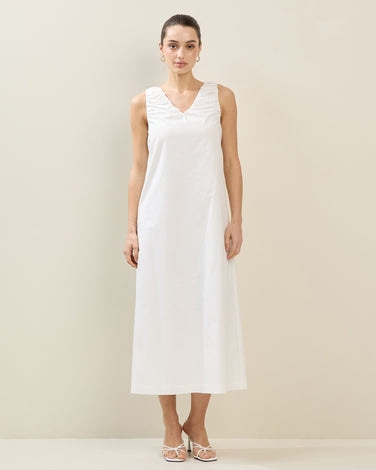 Shirred Poplin Maxi Dress