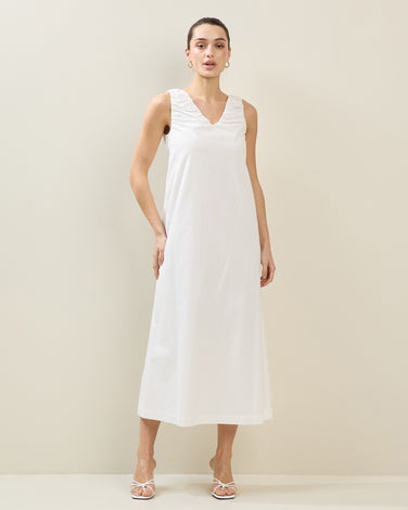 Shirred Poplin Maxi Dress