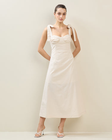 Bow Shoulder Linen-blend Dress