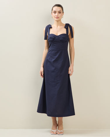 Bow Shoulder Linen-blend Dress