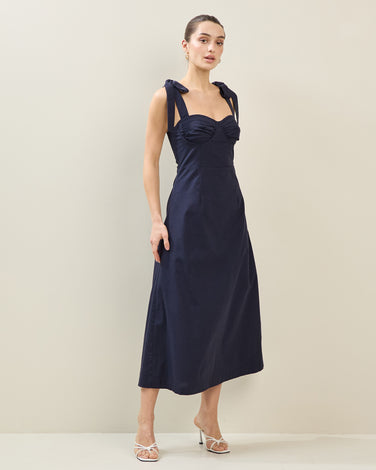 Bow Shoulder Linen-blend Dress