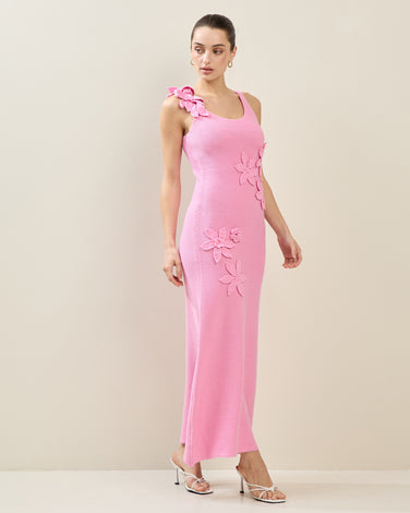 3D Flower Applique Maxi Dress