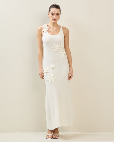 3D Flower Applique Maxi Dress