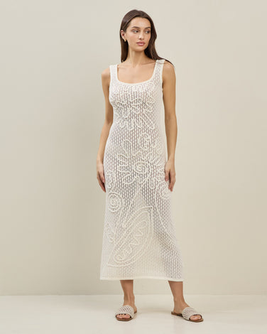 Floral textured open-knit dress