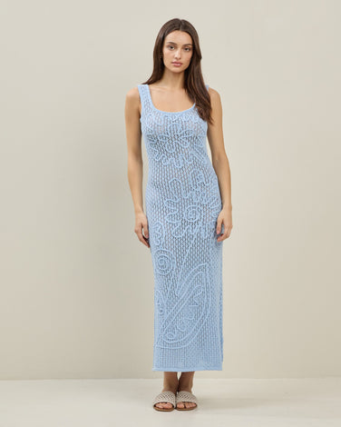Floral textured open-knit dress