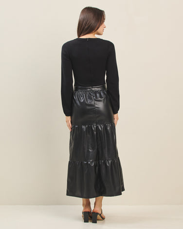 Knit vegan leather dress