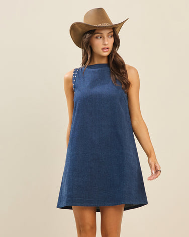 Studded denim dress