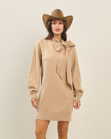 Tie neck sweater dress