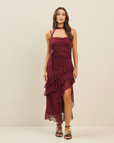 Ruffle dress with scarf