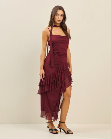 Ruffle dress with scarf