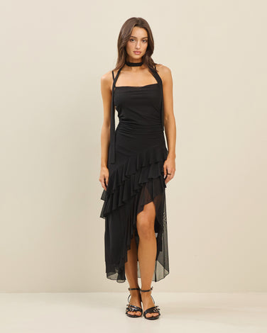 Ruffle dress with scarf