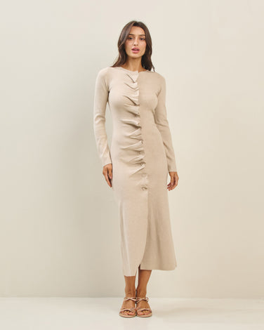 Button Pleated Split Knit Dress