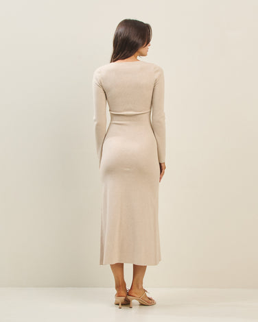 Button Pleated Split Knit Dress
