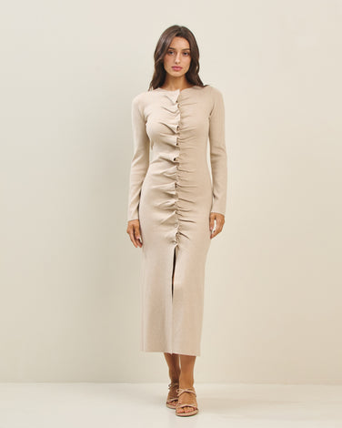 Button Pleated Split Knit Dress