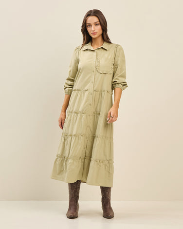Ruffle trim tiered dress