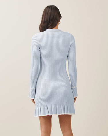 Contrast knit dress in sky/white