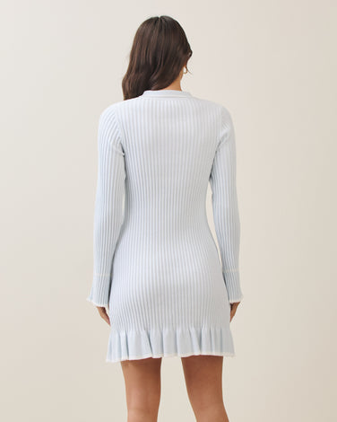 Contrast knit dress in sky/white