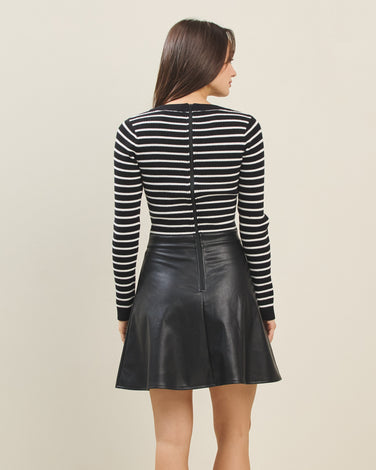 Striped knit vegan leather dress