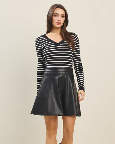 Striped knit vegan leather dress