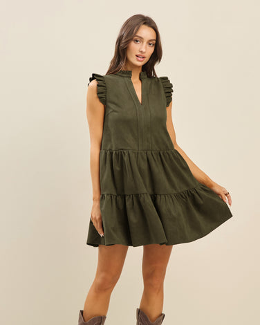 Suede ruffle babydoll dress