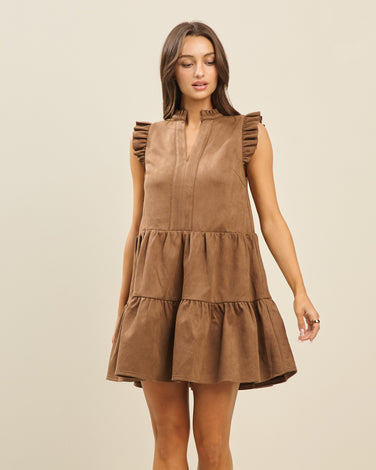 Suede ruffle babydoll dress