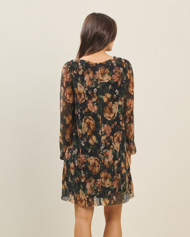 Metallic floral print mini dress