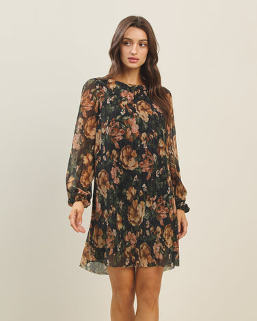 Metallic floral print mini dress