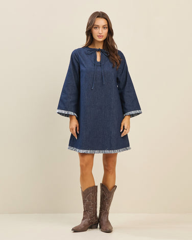 Frayed hem denim mini dress