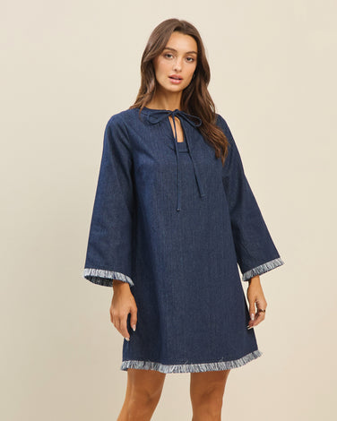 Frayed hem denim mini dress