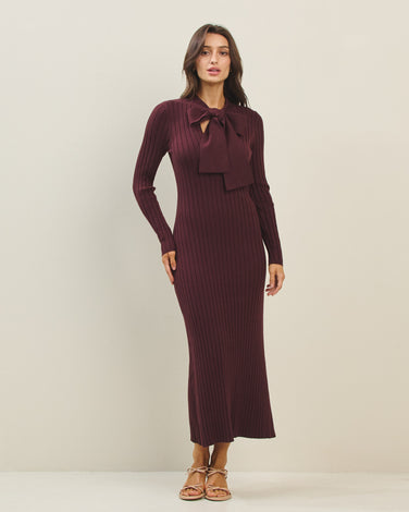 Tie neck sweater dress