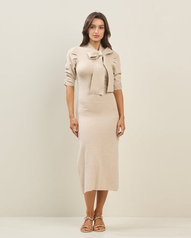 Tie neck sweater dress