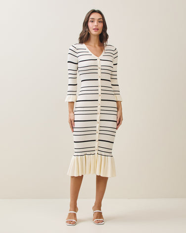 Stripy knit midi dress
