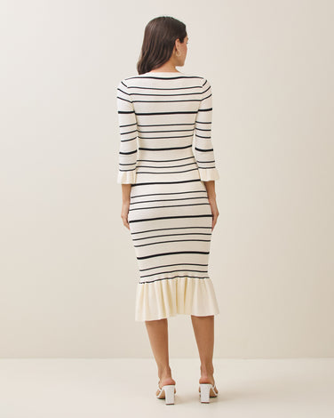 Stripy knit midi dress