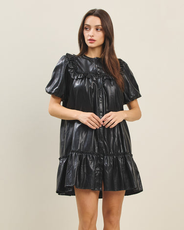 Soft vegan leather babydoll dress