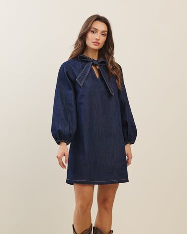 Bow denim mini dress