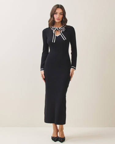 Tie neck sweater dress