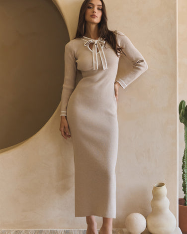 Tie neck sweater dress