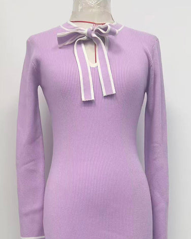 Tie neck sweater dress