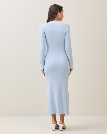 Tie neck sweater dress in sky