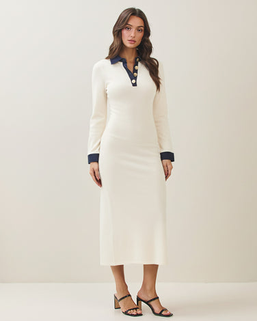 Denim trim knit dress