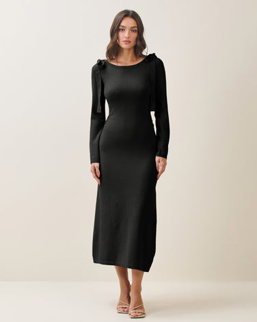 Bow shoulder knit dress