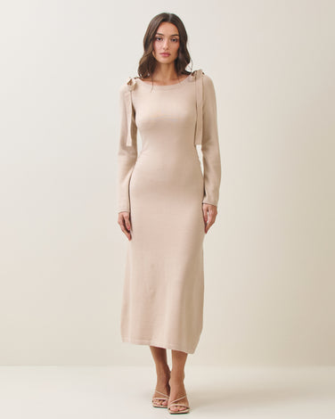 Bow shoulder knit dress