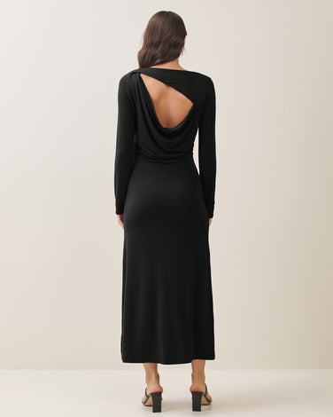 Open cowl back jersey dress
