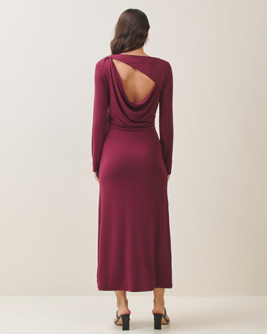 Open cowl back jersey dress