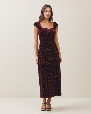 Velvet floral print dress