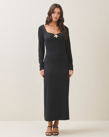 Flower button jersey dress